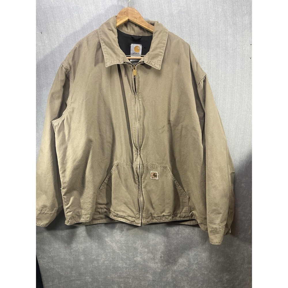 Carhartt Tan Jacket RN 14806 Lined Size 2XL Men Work Coat Beige Vintage Canvas